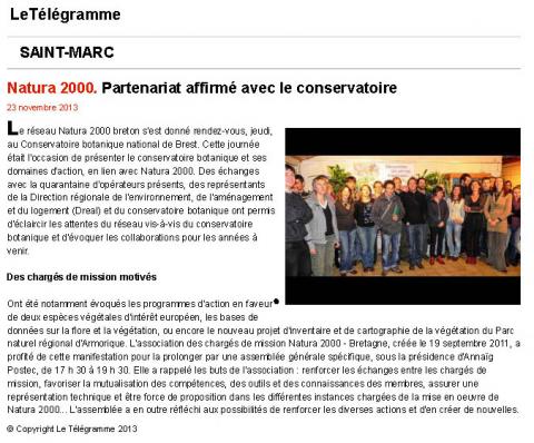 Article télégramme - AG association des chargés de mission Natura 2000 Bretagne